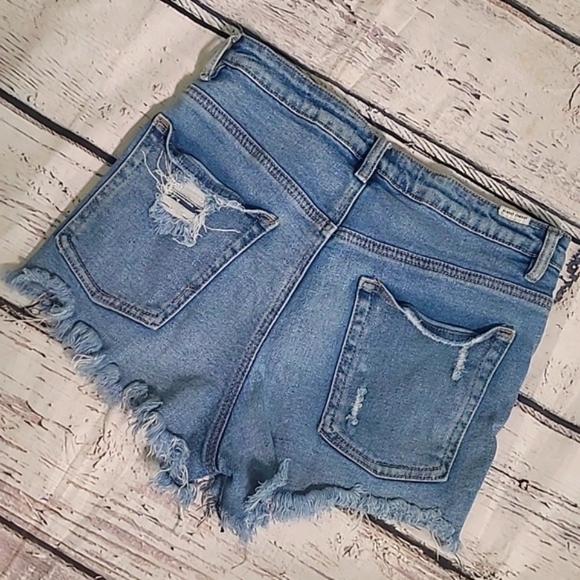Almost Famous High Waist Distressed Cut Off Light Blue Denim Jean Shorts Size 9 - Picture 8 of 16